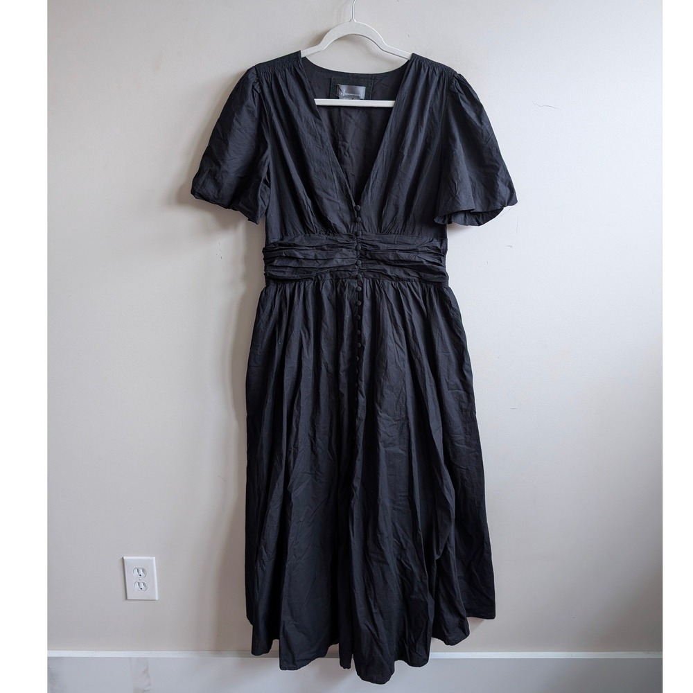 Anthropologie Katerina Button-Front Dress Maxi Dress Black Cotton V-Neck Large - Picture 5 of 10